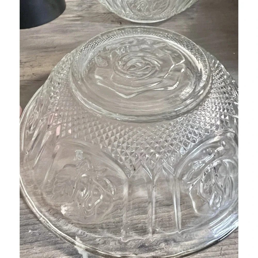 Vintage KIG Indonesia Rose Pattern Clear Glass Bowls 7